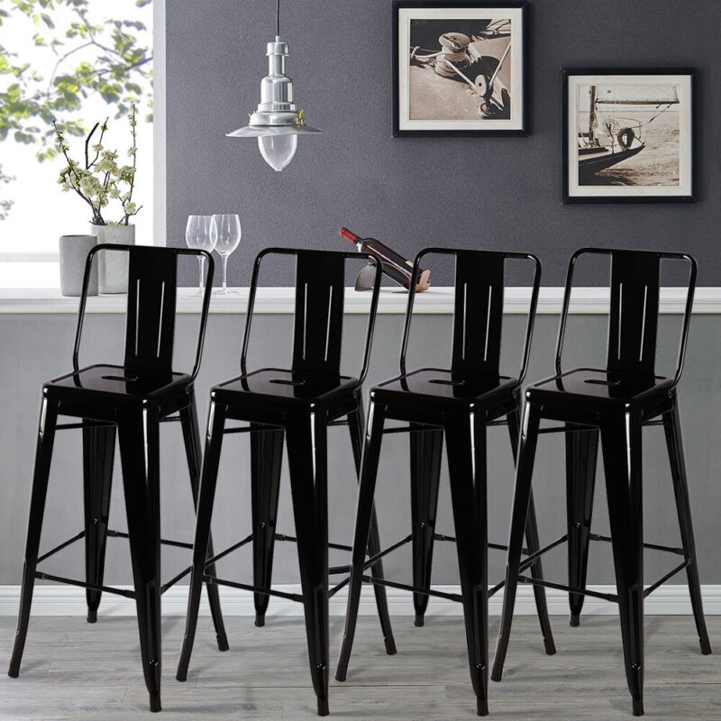 Tolix Metal Barstool Table Set Wooden Seat 2/4pcs Chairs Retro Bistro Restaurant