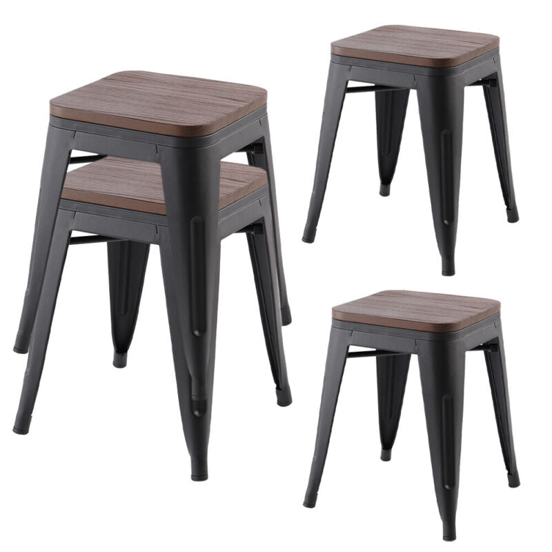Tolix Metal Barstool Table Set Wooden Seat 2/4pcs Chairs Retro Bistro Restaurant