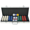 Poker Set Aluminium Playing Card Case Casino Dice with 500/1000 Chips Game Play