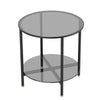 2 Tiers Round Coffee Table Side Table with Grey Glass Top Living Room Furniture