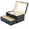 Mens 6-24 Grid Slots Watch Box Leather Display Glass Top Jewelry Storage Case UK