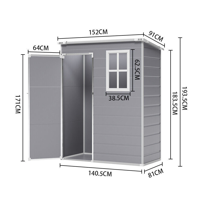 5x3 5x4 6x4.4ft Plastic Garden Shed House Patio Storage Tool Sheds Lockable Door