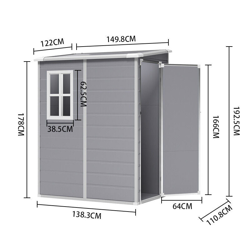 5x3 5x4 6x4.4ft Plastic Garden Shed House Patio Storage Tool Sheds Lockable Door