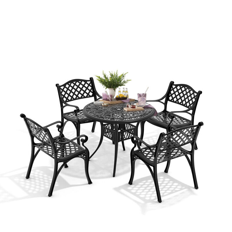 Cast Aluminium Garden Patio Table Chairs with Cushion Furniture Dining Set 5pcs