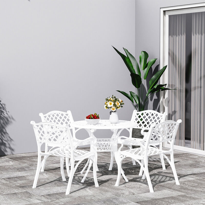 Cast Aluminium Garden Patio Table Chairs with Cushion Furniture Dining Set 5pcs