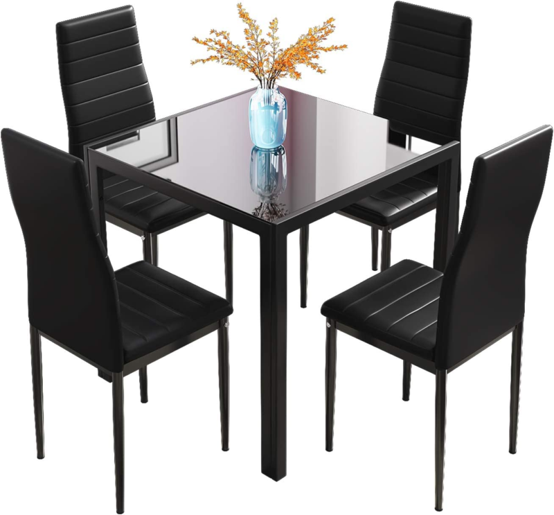 3/5Pcs Small Space Dining Set Square Glass Dining Table+ 2/4 Dining Chairs Home