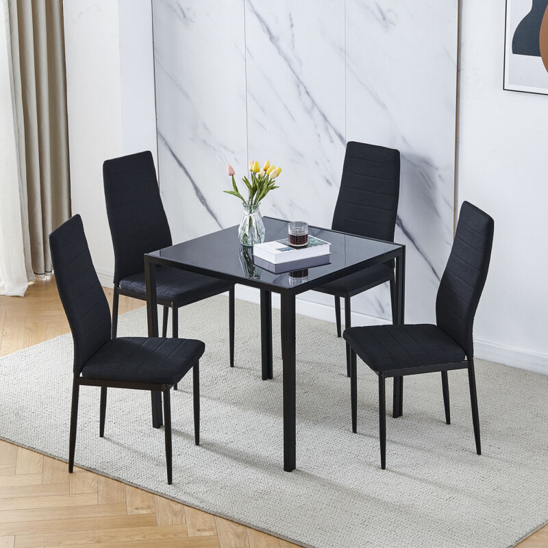 3/5Pcs Small Space Dining Set Square Glass Dining Table+ 2/4 Dining Chairs Home