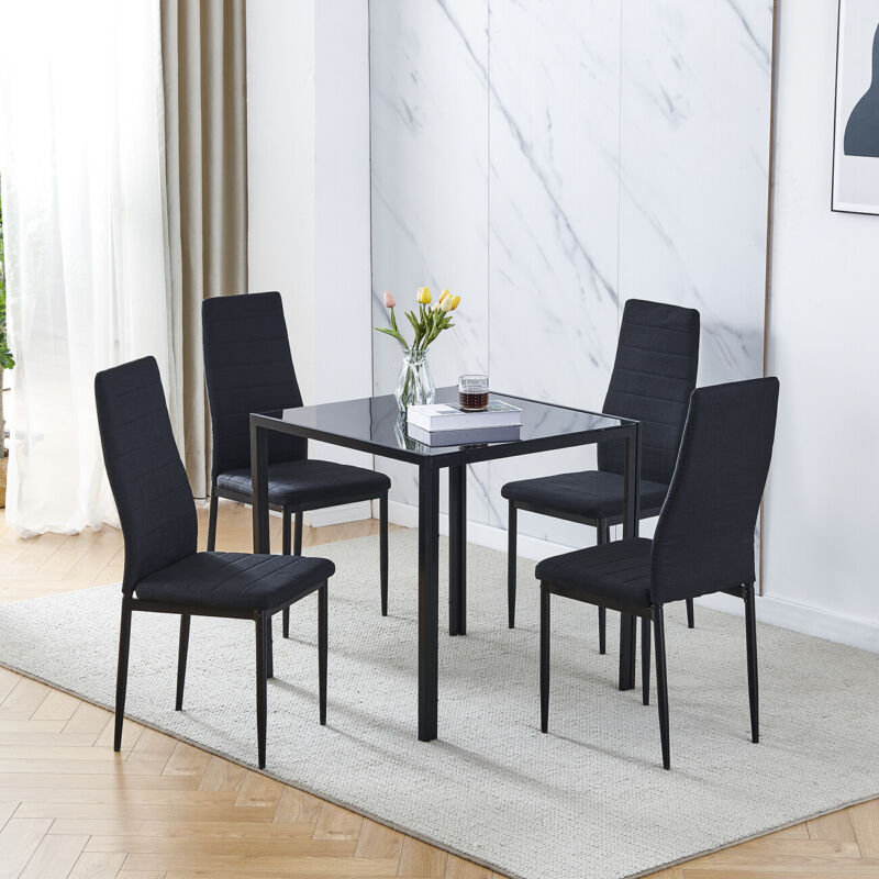3/5Pcs Small Space Dining Set Square Glass Dining Table+ 2/4 Dining Chairs Home