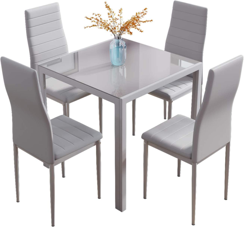 3/5Pcs Small Space Dining Set Square Glass Dining Table+ 2/4 Dining Chairs Home