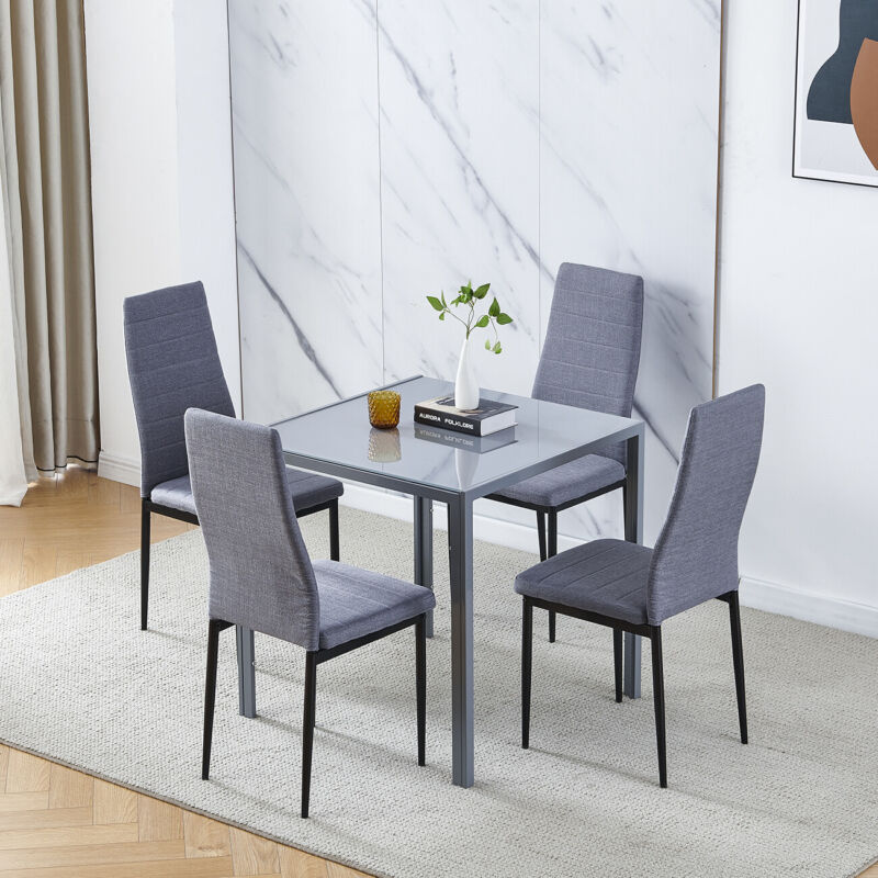 3/5Pcs Small Space Dining Set Square Glass Dining Table+ 2/4 Dining Chairs Home