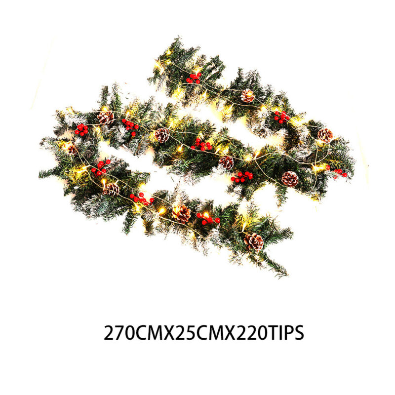 9ft Thick Christmas Garland XMAS Decorative Pre-Lit LED Lights Door Shop Wreath