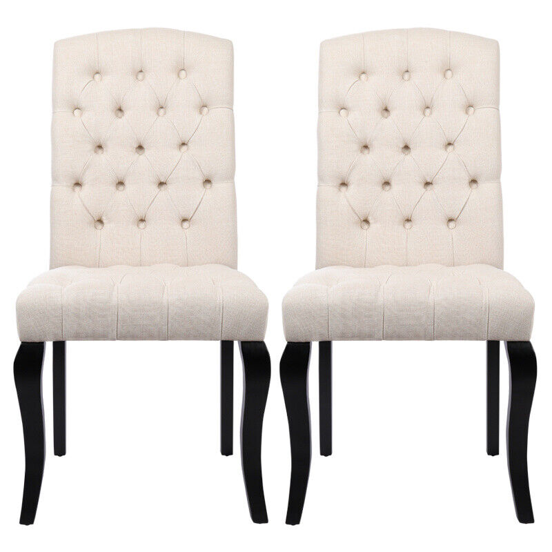 High Back Knocker Ring 2/4X Dining Chair Fabric/PU Leather Buttoned Side Chairs