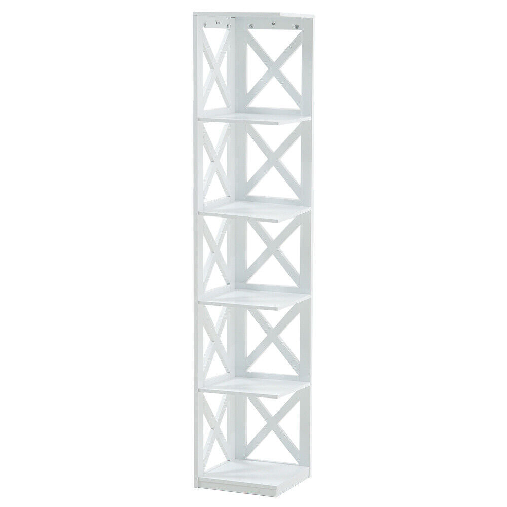 3/5 Tier Corner Shelf Stand Unit Wooden Storage Display Rack Bookcase Bookshelf