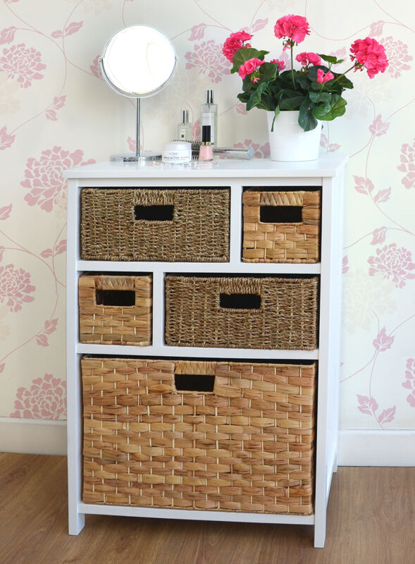 Large White Basket Storage Unit,Wicker Drawers,Hallway, Kitchen,Bathroom storage