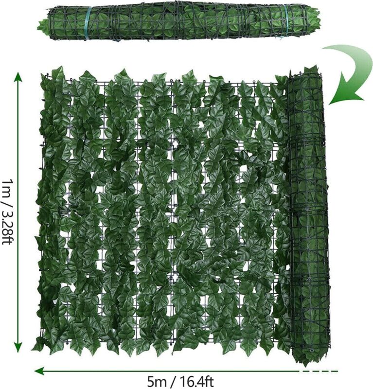 5m Artificial Hedge Trellis Fake Ivy Leaf Fence Garden Privacy Screening Rolls
