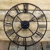 Garden Wall Clock Metal Large Skeleton Roman Numeral Home Open Face Round Clocks