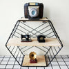 Hexagon Metal Wire Wood Wall Shelf Modern Loft Dorm Double-Layer Storage Shelf