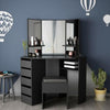 Corner Dressing Table 3 Mirror 5 Drawers Desk Set & Small Stool Black White Grey