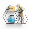 Floating Wooden Mteal Shelf Double Hexagon Storage Rack For Home Wall Decoration