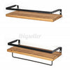 Set of 2 Wooden Floating Wall Shelves Corner Shelf Storage Wood Display Unit UK