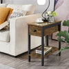 Narrow Side Table 2-Tier End Table w/ Drawer Open Shelf Wood Nightstand Storage