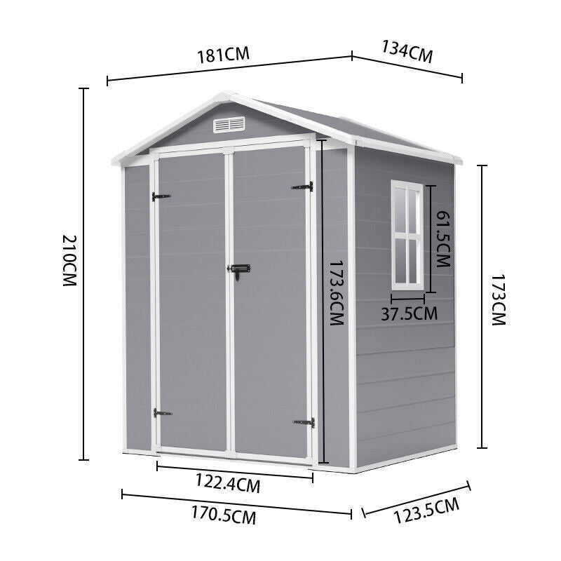 5x3 5x4 6x4.4ft Plastic Garden Shed House Patio Storage Tool Sheds Lockable Door