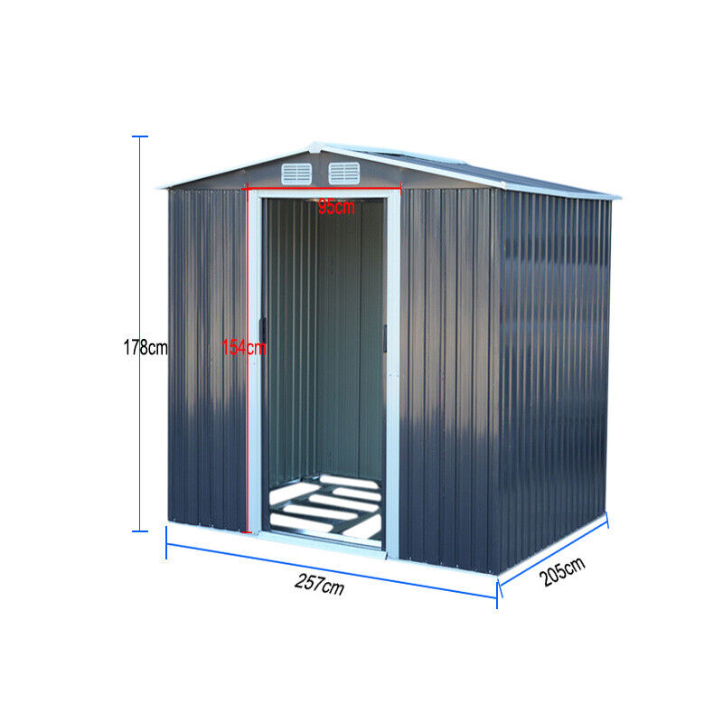 3/6/8/10/12ft Metal Garden Shed Outdoor Storage Steel Heavy Duty +Foundation Kit