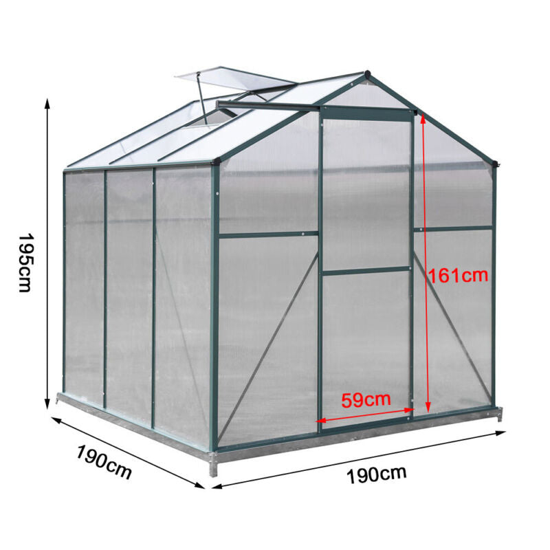 Modern Green UV Safe Garden Greenhouse Aluminium Frame +PE Board w/Sliding Door
