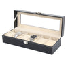 6-24 Grid Slots Watch Box Leather Display Glass Top Jewelry Storage Case
