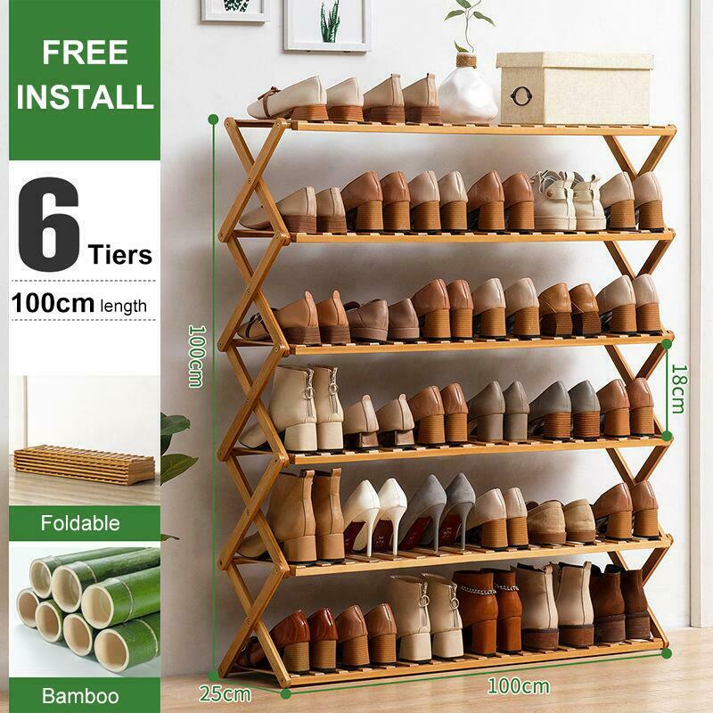 6 Tiers Folding Bamboo Shoe Rack Wooden Shoe Storage Footwear Storage Shelves