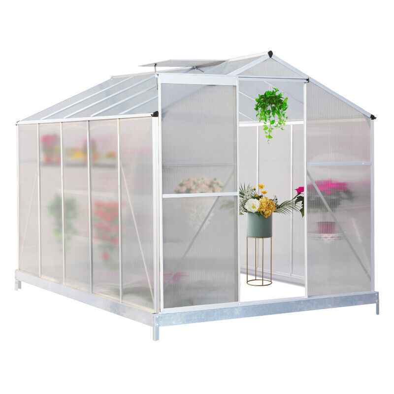 Garden Greenhouse Polycarbonate Plant Grow Aluminium Frame 4x6ft, 8x6ft, 10x6ft