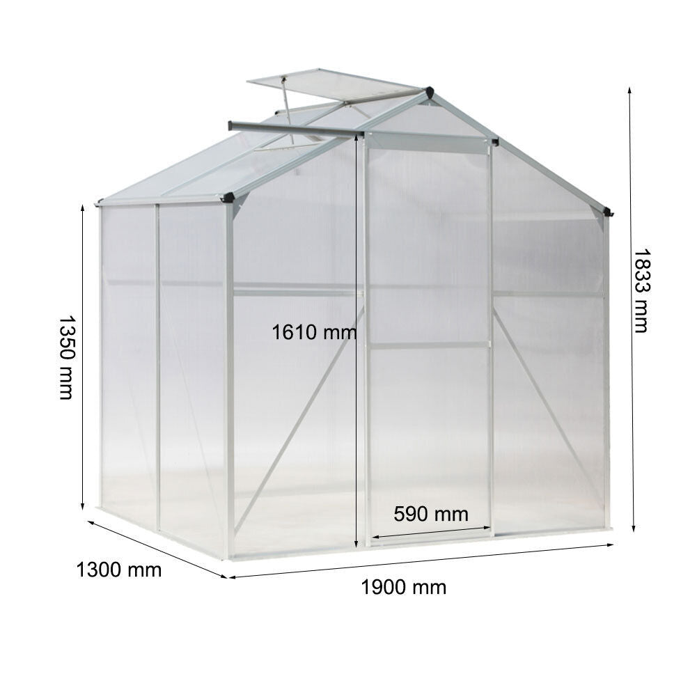 Garden Greenhouse Polycarbonate Plant Grow Aluminium Frame 4x6ft, 8x6ft, 10x6ft