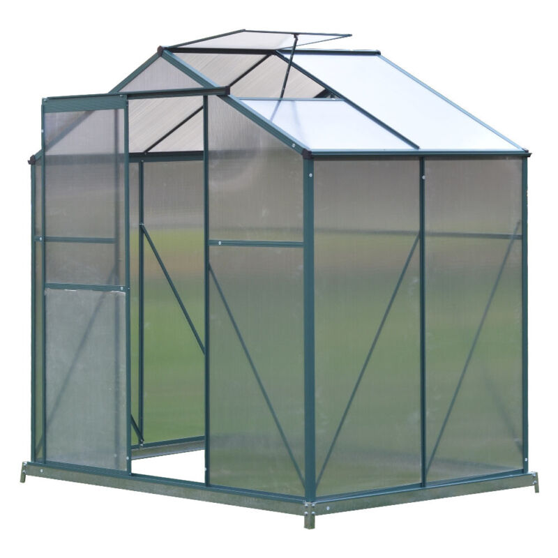 4x6/6x6/8x6/10x6FT Greenhouse Polycarb Panel Aluminium Frame Slid Door + Base
