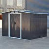 Outdoor Garden Large Metal Shed Tool Storage with Sliding Door and Steel Base