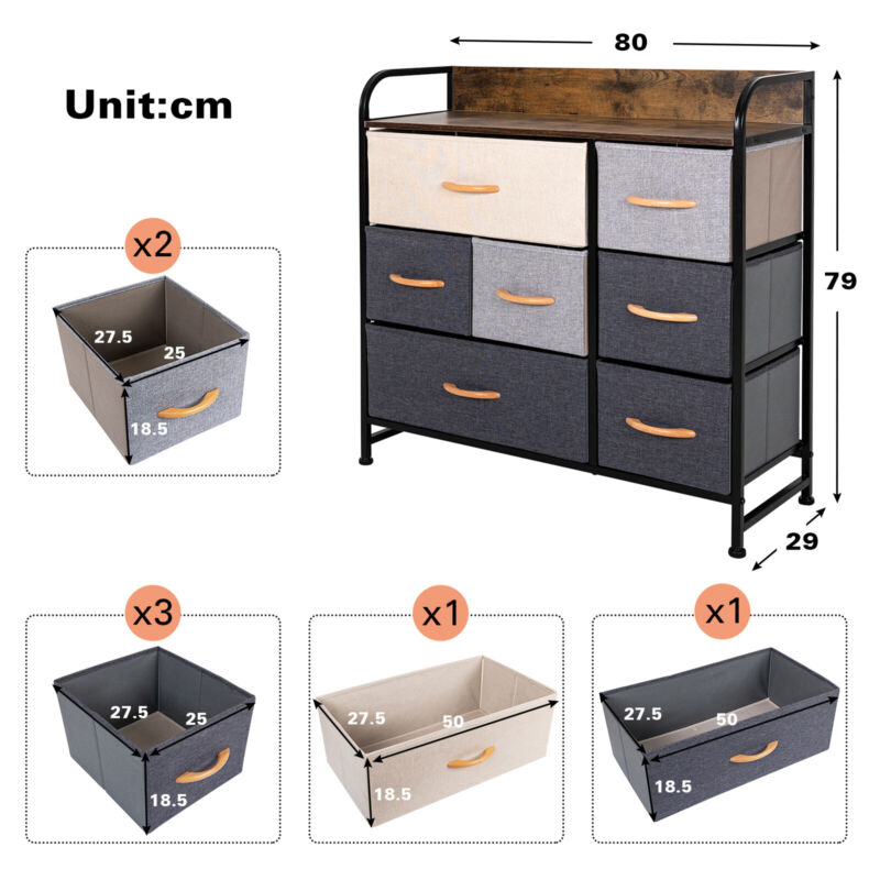 Fabric Chest of Drawers 7 Drawer Dresser Storage Cabinet Stand Bedroom Furniture