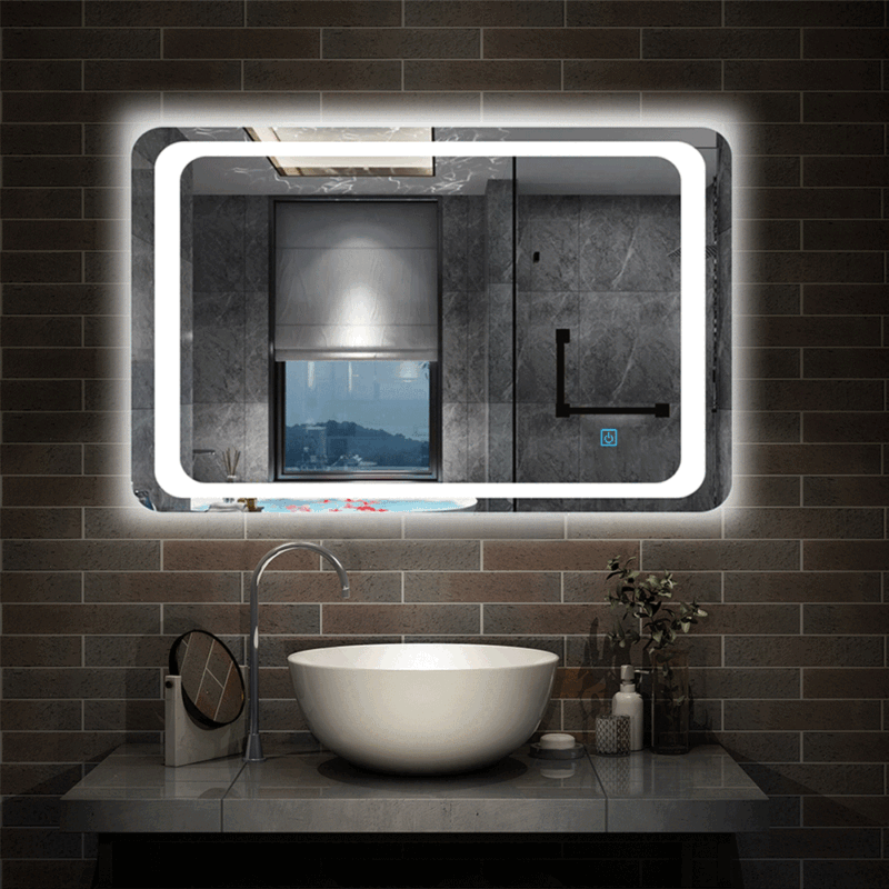 Illuminated Bathroom Mirror with Demister Over Bathroom Sink White LED Light