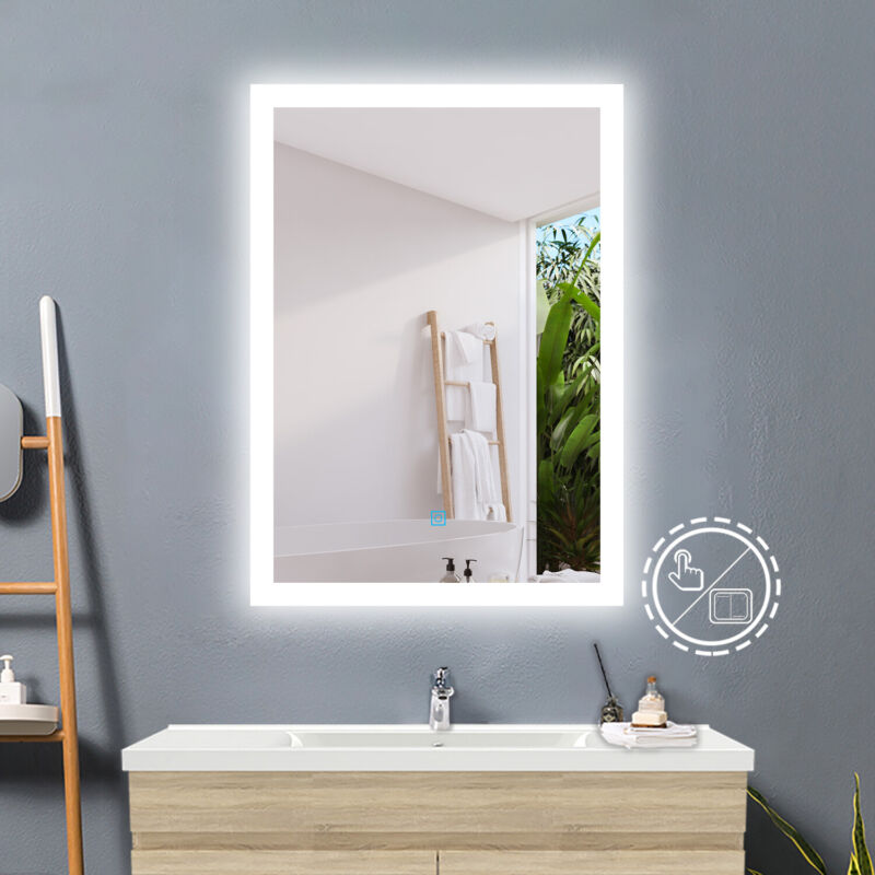Illuminated Bathroom Mirror with 3 LED lights, Dimmable, Anti-fog Vanity Mirror
