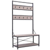 Industrial Hat Coat Stand Clothes Hanging Rack With 2 Tier Shoe Storage Bench