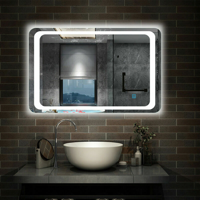 Illuminated Bathroom Mirror with Demister Over Bathroom Sink White LED Light