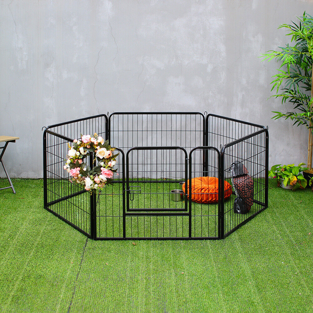 Foldable Pet Play Run Cage Dog Puppy Pen Rabbit Guinea Pig Black Metal Enclosure