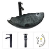Bathroom Countertop Basin Sink Tempered Glass Wash Bowl Set w/ Tap Pop-up Waste