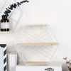Hexagon Metal Wire Wood Wall Shelf Modern Loft Dorm Double-Layer Storage Shelf