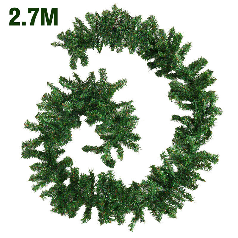 9ft Thick Christmas Garland XMAS Decorative Pre-Lit LED Lights Door Shop Wreath