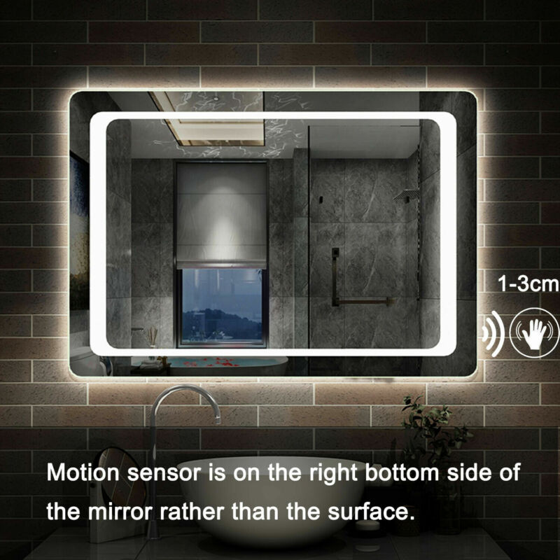 Illuminated Bathroom Mirror with Demister Over Bathroom Sink White LED Light