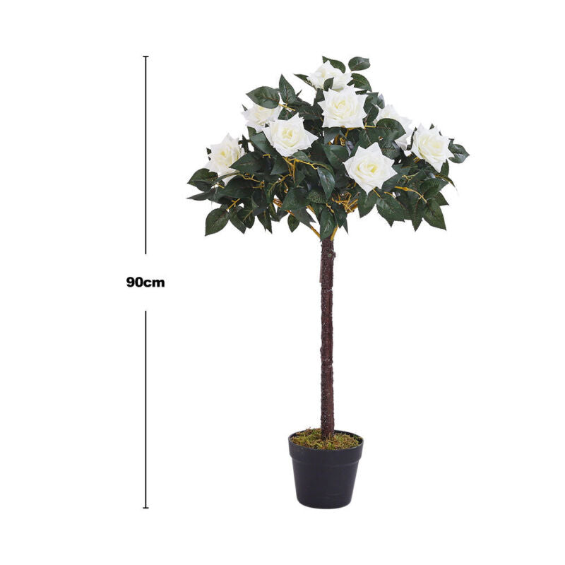 Large Potted Bunch Rose Blossom Flower Artificial Tree Plant Garden Home Decor