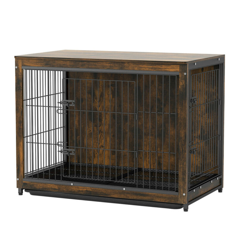 Chew-Proof Wooden Dog Crate Wood Wire Pet Kennel Home Side Table with Slide Tray