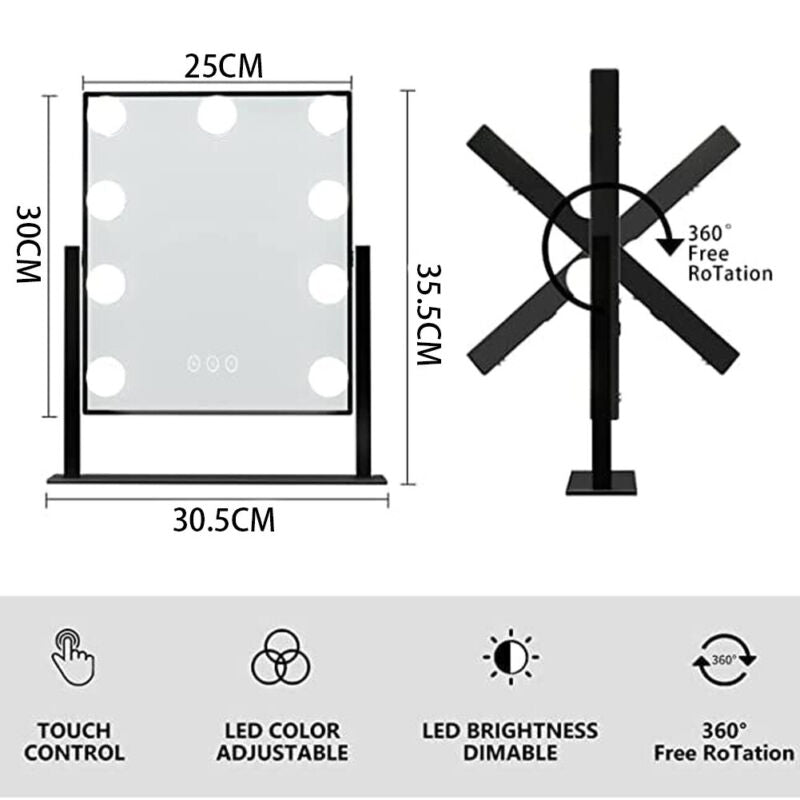 Hollywood Cosmetic Mirror LED Light MakeUp Vanity Shaving Bath Round/Rectangular