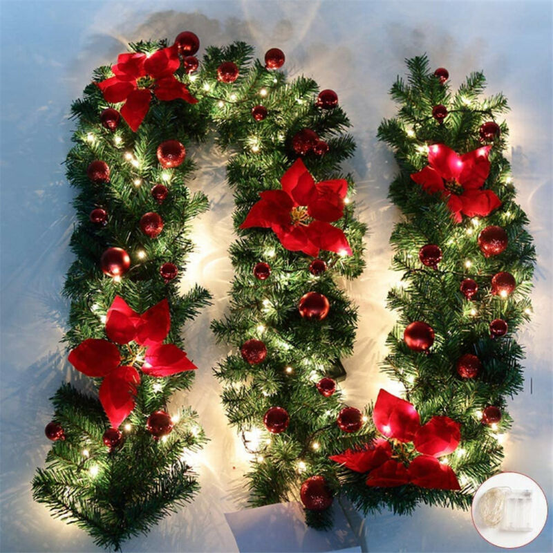 Flexible 270cm (9ft) Christmas Garland with lighting Snow Tips Berries & Cones