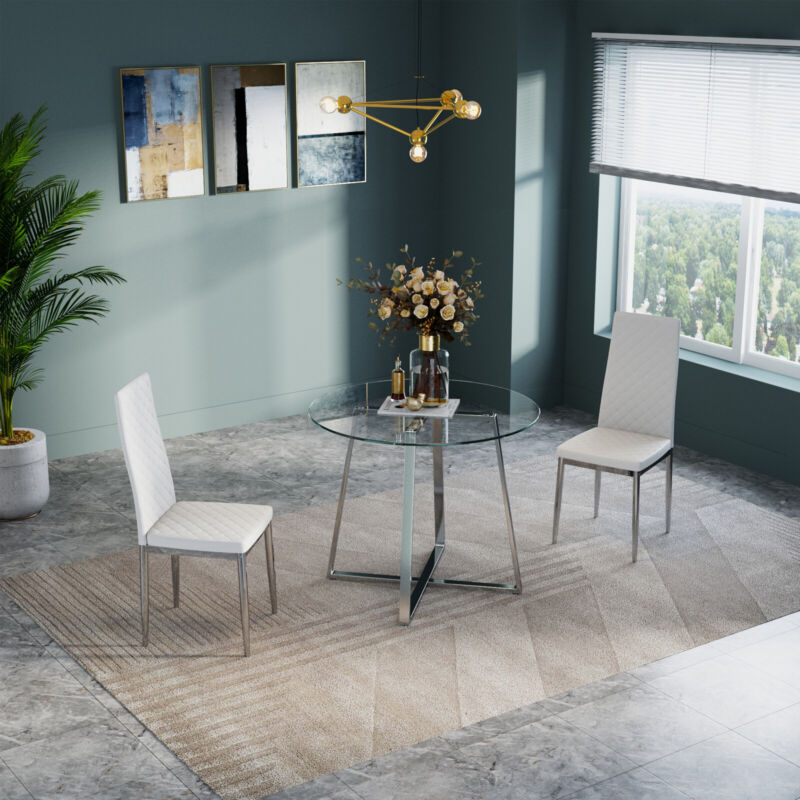 Compact Round Glass Dining Table & 2/4 Chairs Set Kitchen Room Home Furniture UK