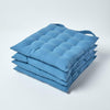 Dining Chair Seat Pads 100% Cotton Square Thick Booster Cushion Plain with Strap